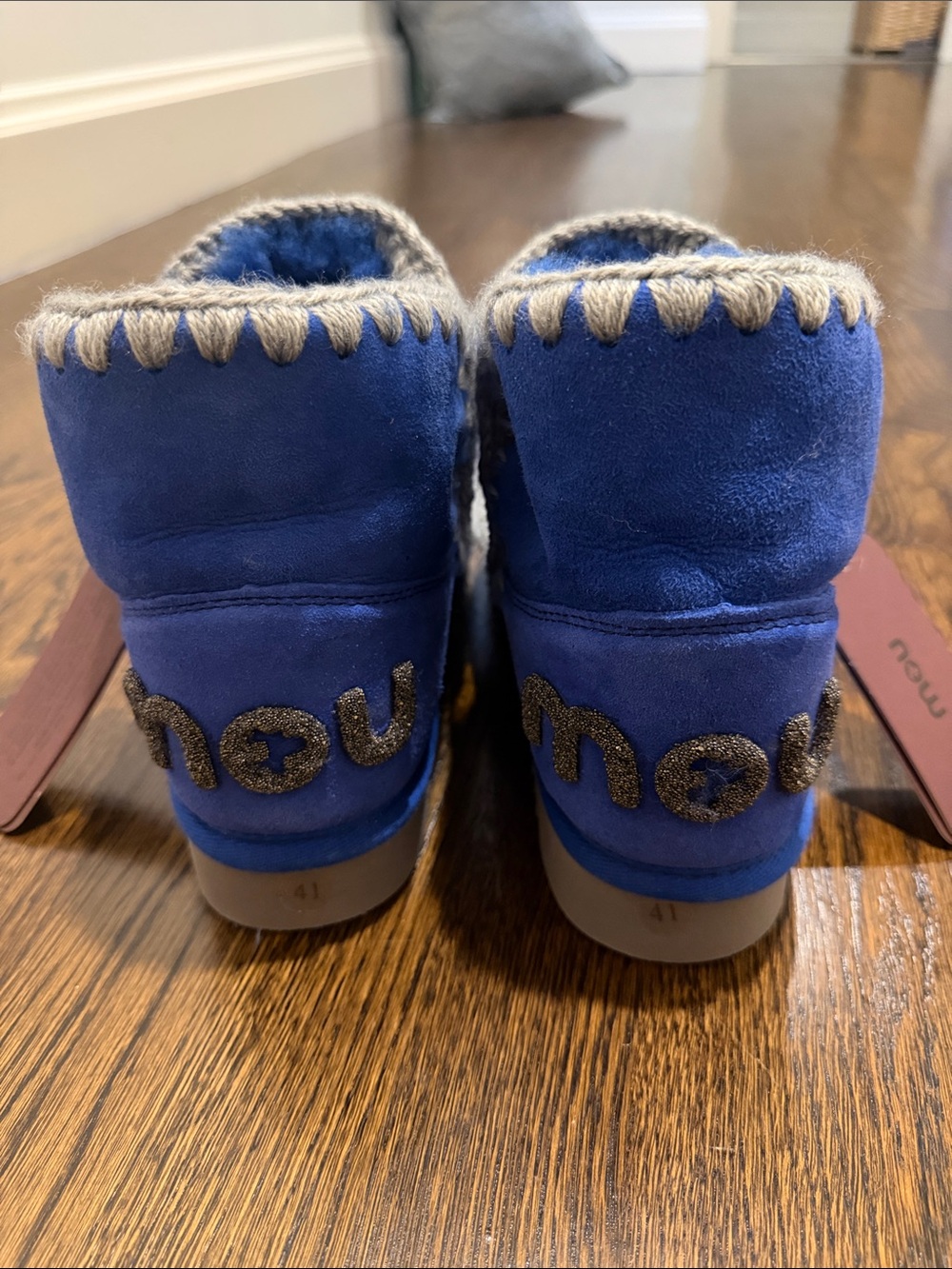 MOU BOOTS - Blue Sheepskin Winter Booties with Contrast Stitching